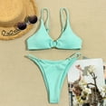 thumbnail image 5 of ZPAQI Women Solid Color Bikini Sexy Slim Swimwear Small Chest Gathered Bathing Suits, 5 of 18