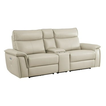 Lexicon Maroni 93.5" Contemporary Leather Double Reclining Loveseat in Beige