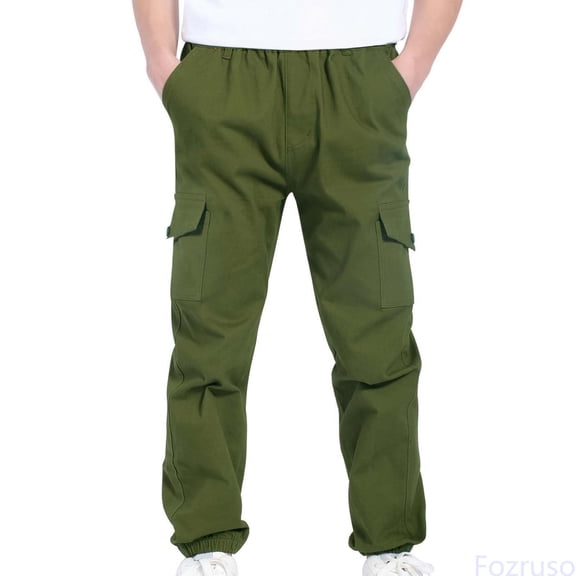 Fozruso Boys Cargo Pants School Uniform Pants Kids Elastic Waist Cargo Joggers Pants School Pants Sizes 4-5 Years(Green)