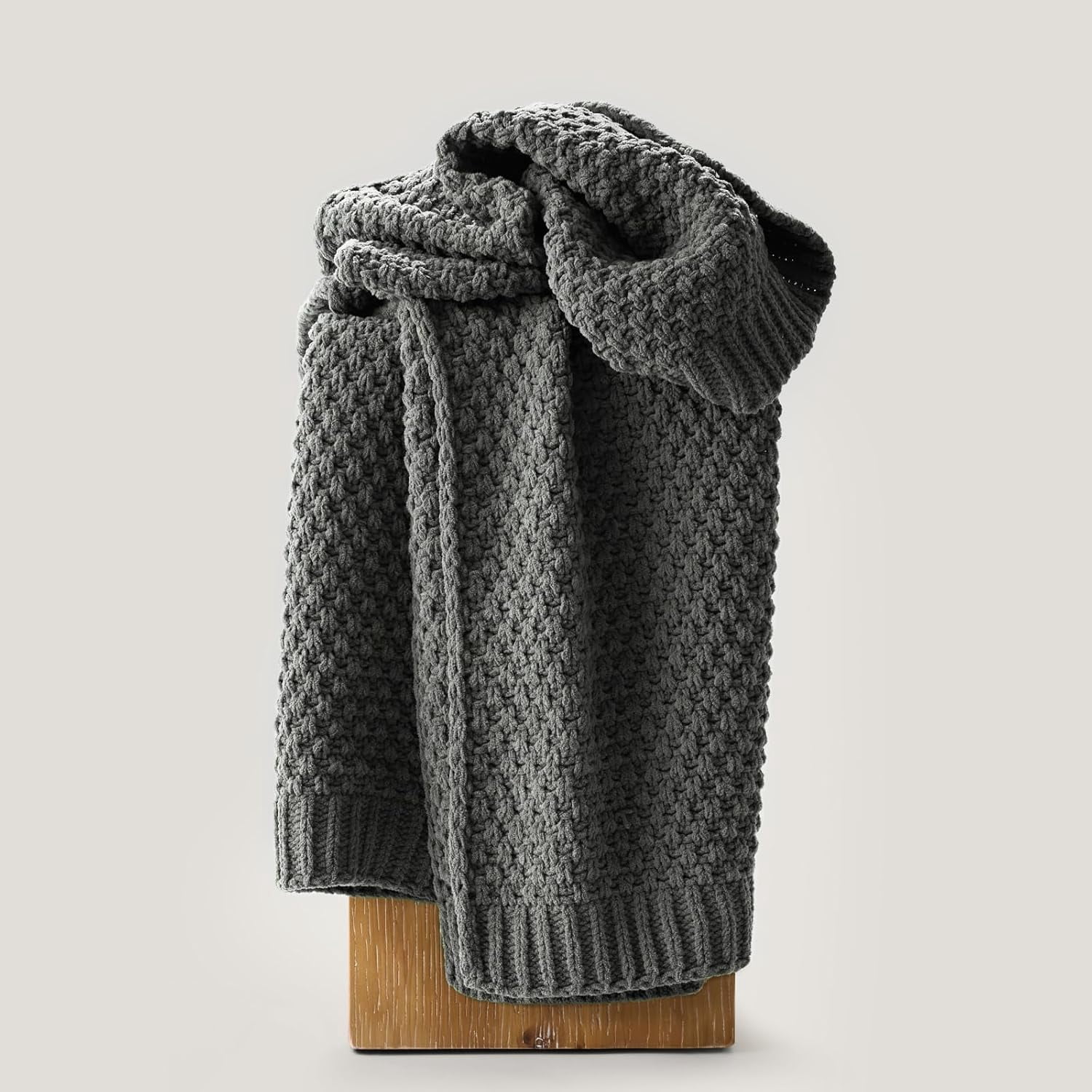 EVERGRACE Chunky Chenille Knit Throw Blanket for Couch, Soft Luxurious Moss Stitch Blankets for Bed, Cozy Decorative Farmhouse Knitted Throws for Sofa, Charcoal Gray, 60" x 80"