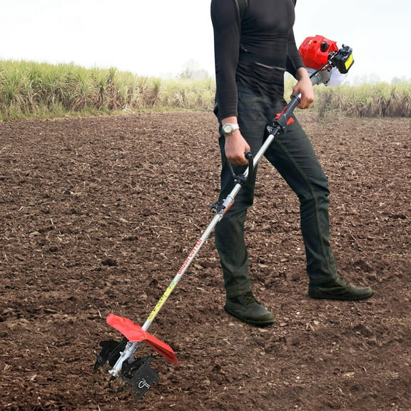 ToppiJoy 51.7cc 2-Stroke Handheld Tiller Cultivator, Multi-Function Trimmer Grass Pruner Brush Cutter Garden Weeding Tool Gas Powered Air Cooling for Lawn Digging Weed Removal Soil Cultivation
