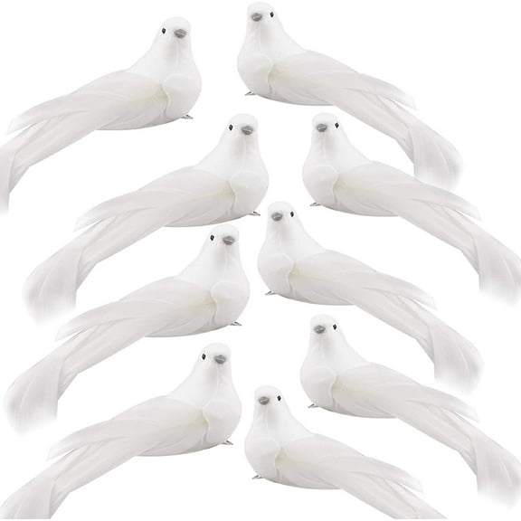 ERDOUY 12 Pcs Artificial Christmas Dove Birds Clip on Tree Ornaments Artificial Birds White Feather Birds Artificial Birds Tree Craft Ornaments for Christmas Wedding Decoration, 5.3X1.96 inches