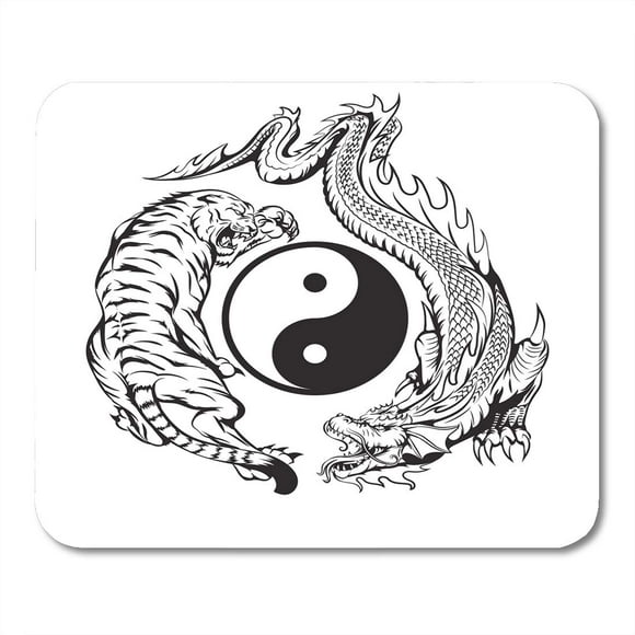 NUDECOR Black Ancient Dragon Fighting Tiger Around Yin Yang Symbol Mousepad Mouse Pad Mouse Mat 9x10 inch