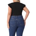 thumbnail image 3 of Agnes Orinda Justaucorps pour Femmes Grande Taille Extensible Col Rond Manches Courtes Ajusté Décontracté Basique 1X Noir, 3 of 5