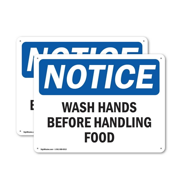 (2 Pack) Wash Hands Before Handling Food OSHA Notice Sign 24 Inch X 18 Inch Indoor / Outdoor Rust-Free Aluminum Metal Signs for Workplace, Workshop, and Construction Site, Made in the