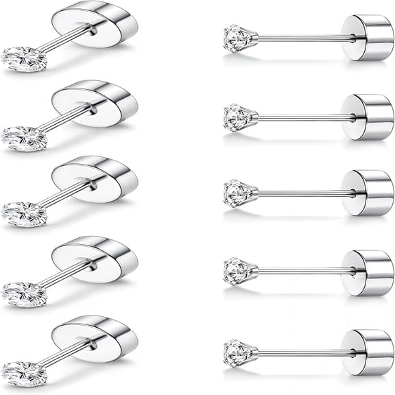 DESIGNICE 10 Pairs G23 Titanium Earrings for Adult Hypoallergenic Titanium Stud Earrings for Sensitive Ears Cubic Zirconia Earrings Studs 20G Flat Back Piercing Sleeper Cartilage Stud Earrings 2Mm