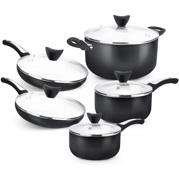 Shineuri 10 Pieces Nonstick Pots And Pans Set With Glass Lid Ceramic Cookware Set For Induction Electric And Ceramic Glass Dishwasher Safe Walmart Com Walmart Com