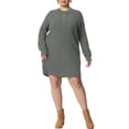 thumbnail image 2 of Unique Bargains Women's Plus Size Long Sleeve Knit Pullover Short Sweater Dresses 4X Gray, 2 of 6