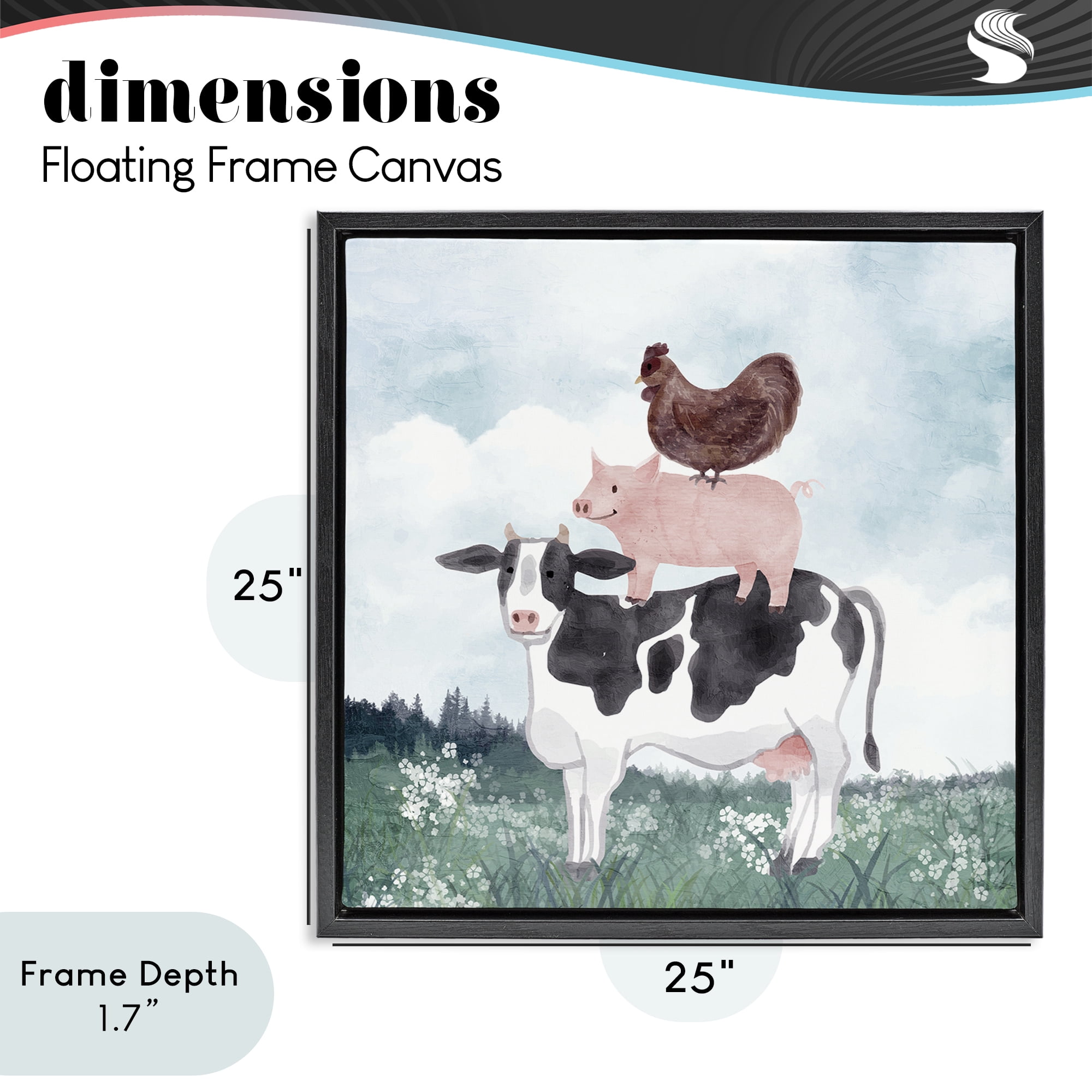 Stupell Industries Muted Stacked Farm Animals Black Framed Floater Canvas Wall Art, design by Kim Allen