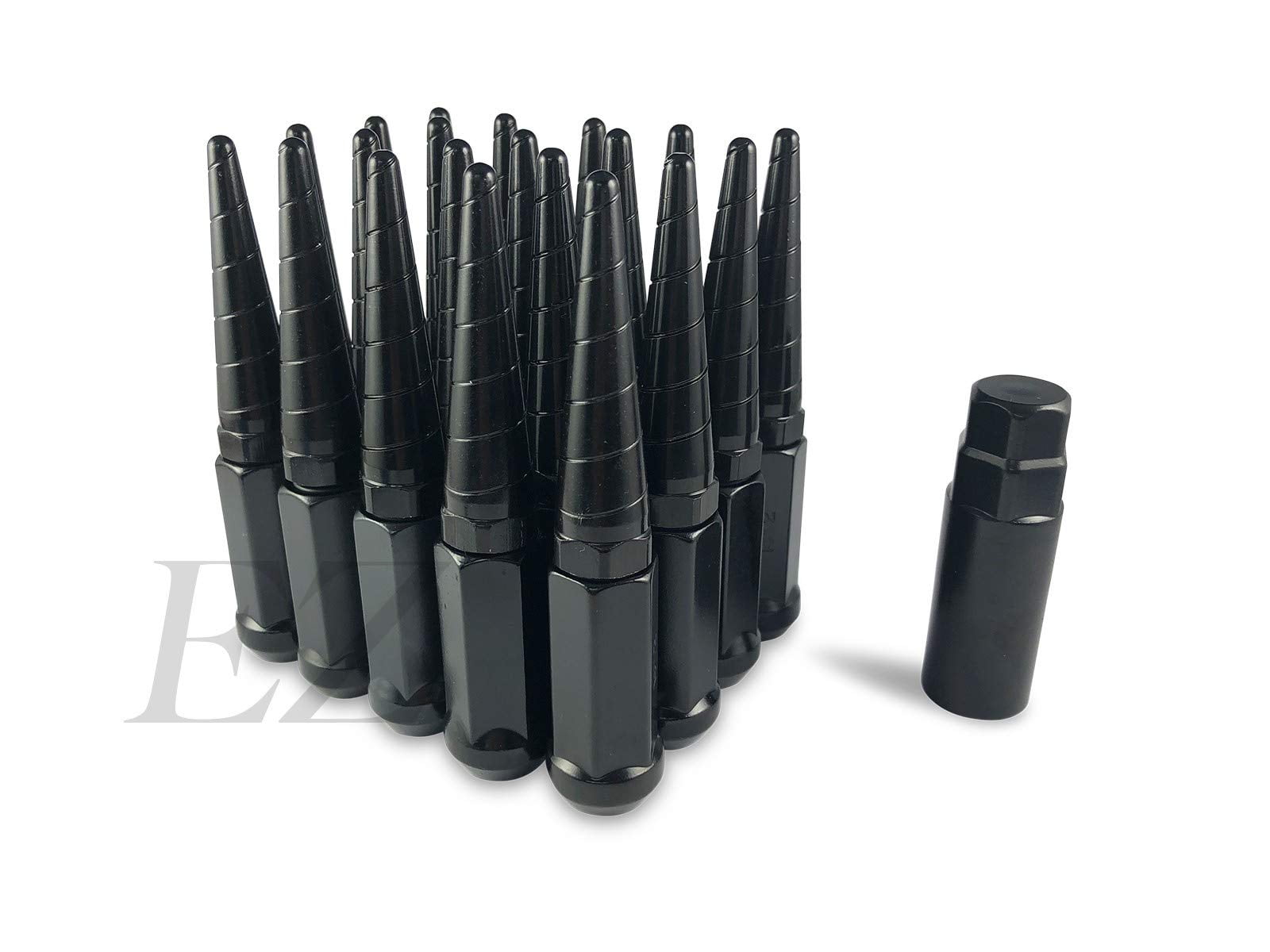 32pc Black Spline Lug Nuts – 14x2 Thread, 2 Inch Long, Cone Seat – For Ford F250/F350/Excursion (Check Fitment!)