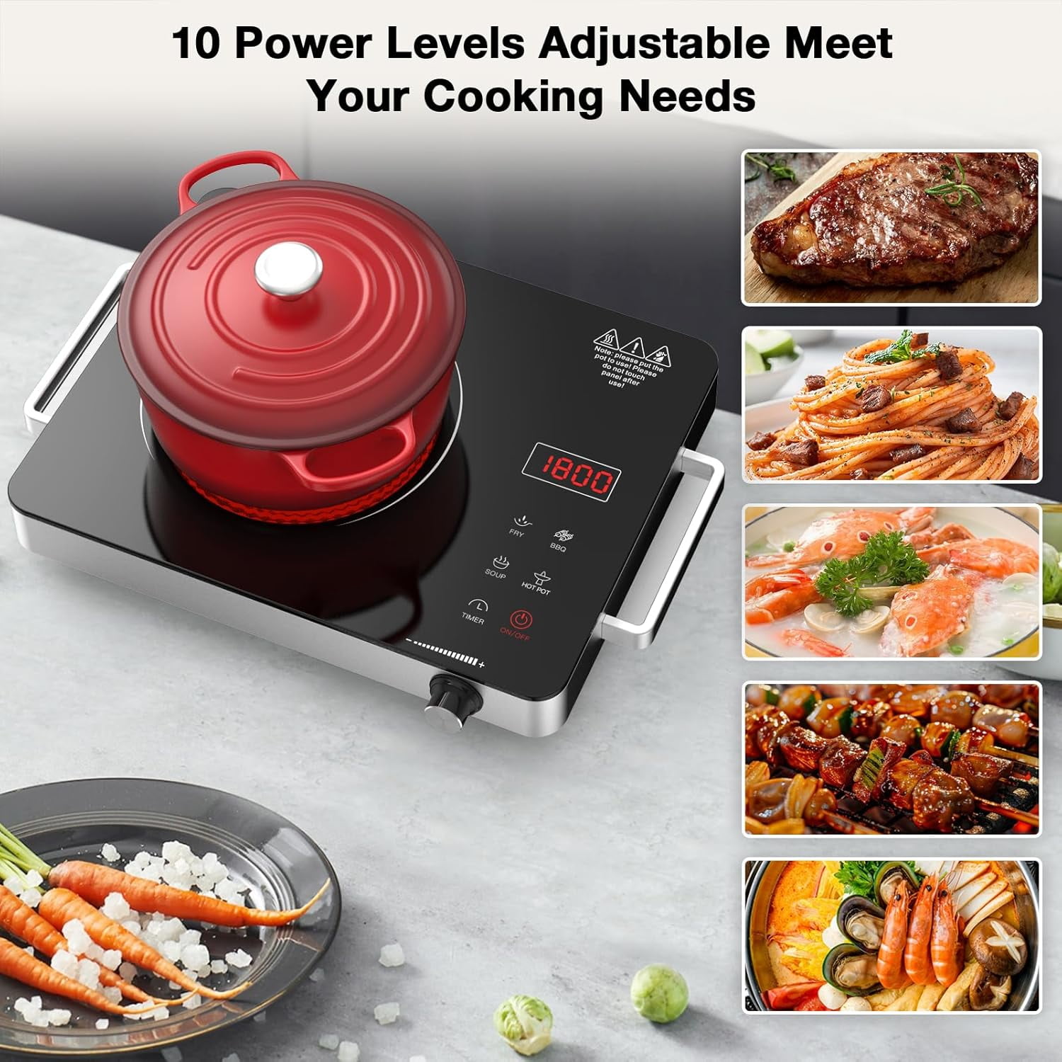 OhhGo Electric Ceramic Stove, 3500W Hot Plate Infrared Induction Cooker, Home Cooktop Cooking Furnace US 110V, Portabel Electric Stove Burner with 2 Handle, Knob Control, Timer, Safety Lock, Black