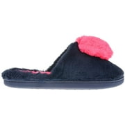 Women's Warm and Comfy Faux Fur Slipper With Heart Pom Poms, Navy Size 6-7