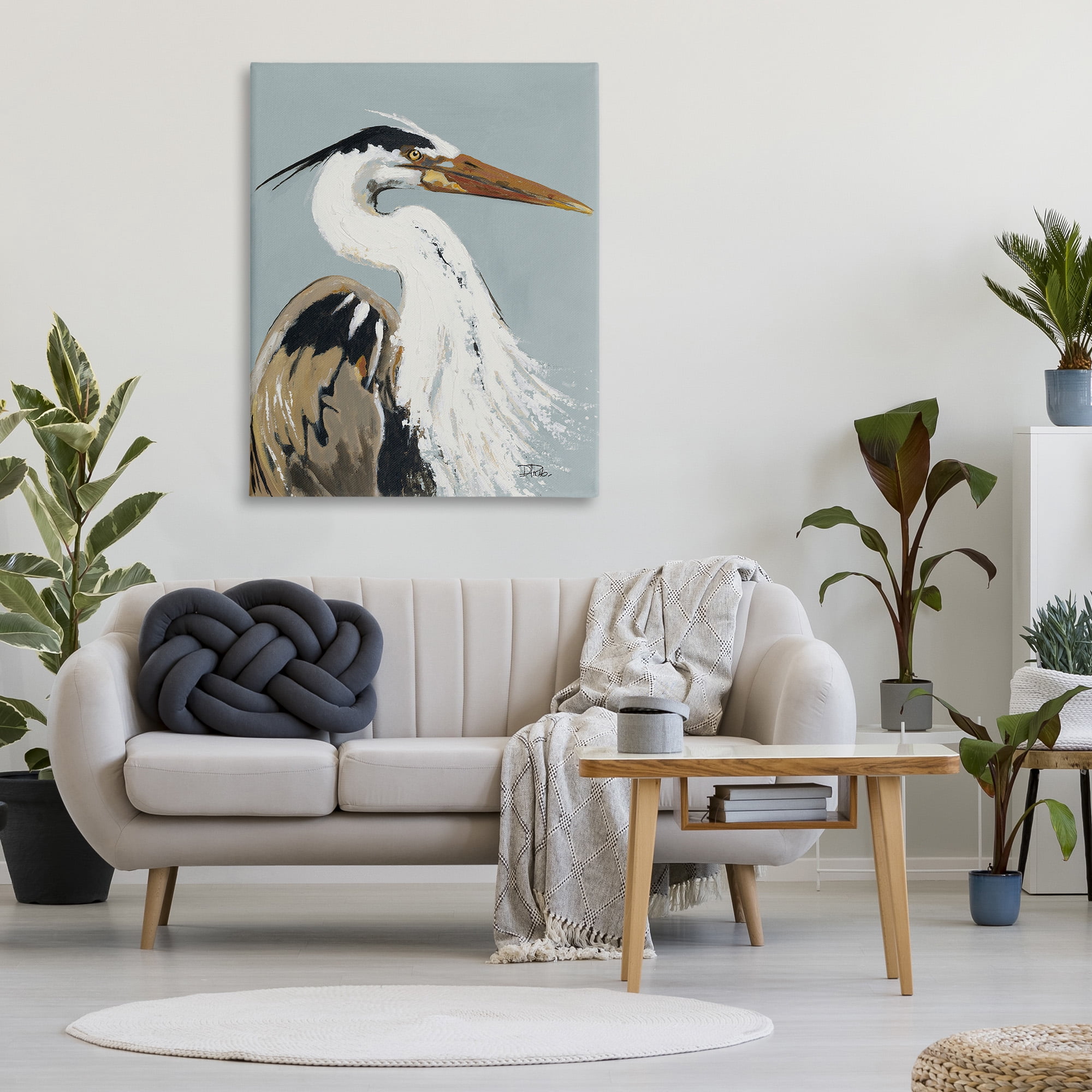 Stupell Industries Heron Looking Right Animals & Insects Painting Gallery Wrapped Canvas Art Print Wall Art, 36 x 48