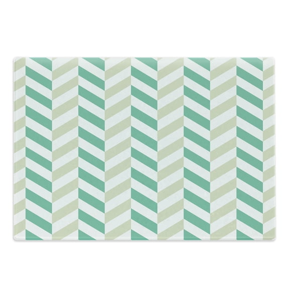 Chevron Cutting Board, Chevron Herringbone Pattern Springtime Freshness Classic Stripe Art, Decorative Tempered Glass Cutting and Serving Board, Large Size, Sea Green Eggshell White, by Ambesonne