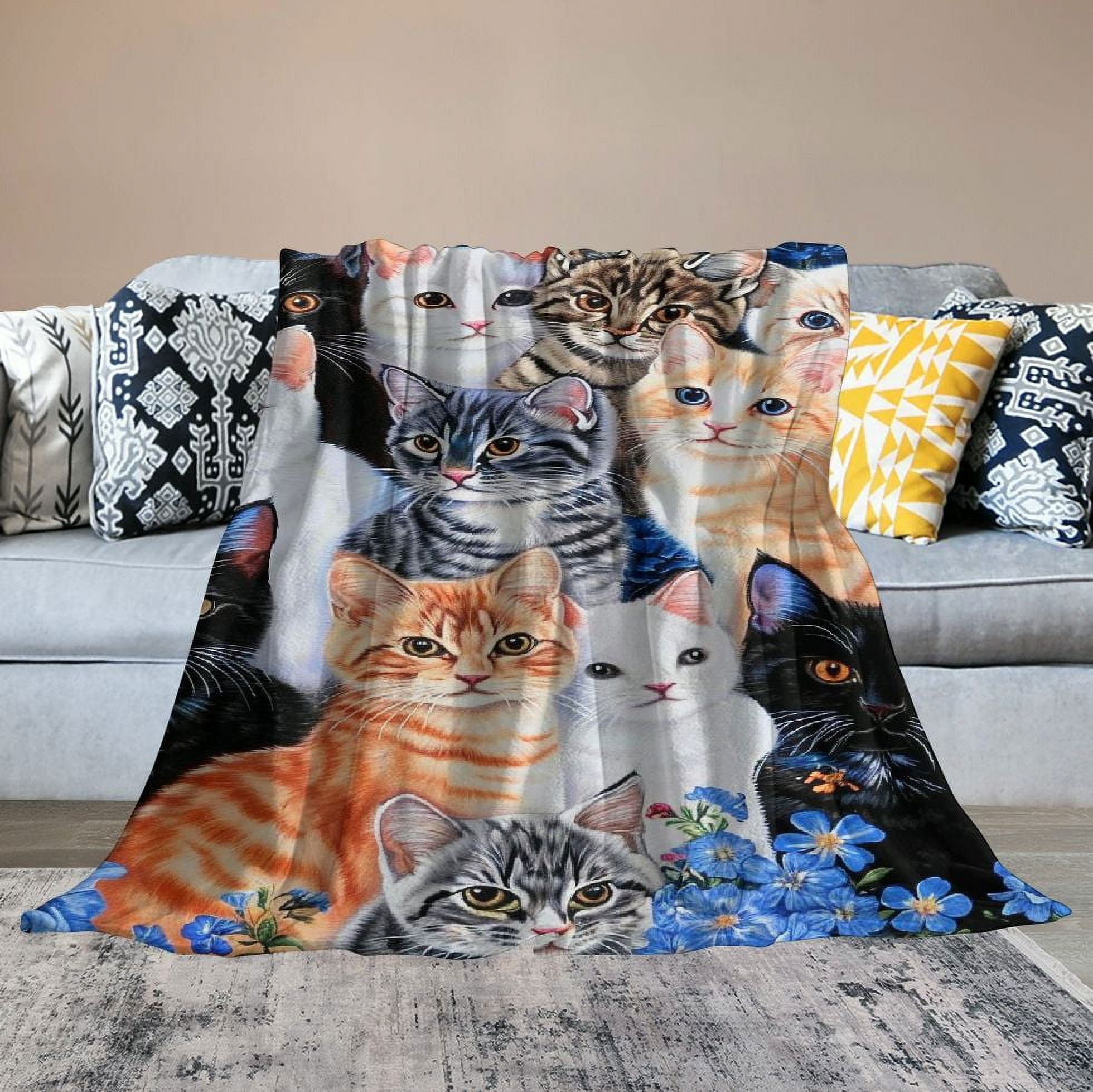 JEUXUS  Collage Kitten Blanket for Bed,Throw Blanket for Unisex and Kids - Super Soft Plush Cat Blankets for Cat Lovers Cats Print Throws Blankets - Queen Size Blanket
