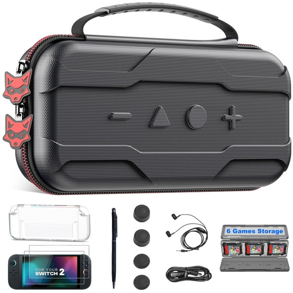 QQV 8 in 1 Switch 2 Carrying Case for Nintendo Switch 2, with Soft Protective Case, Screen Protectors and Thumb Grip Caps