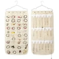 thumbnail image 1 of HUGFEGWE Hanging Jewelry Organizer Bag (40-Pockets) & 20 Magic Tape Hook Storage Bag Closet Storage for Portable Travel, Rings, Earrings, Necklaces, Clear PVC Plastic Windows, Roll-Up AZ824-11643, 1 of 7