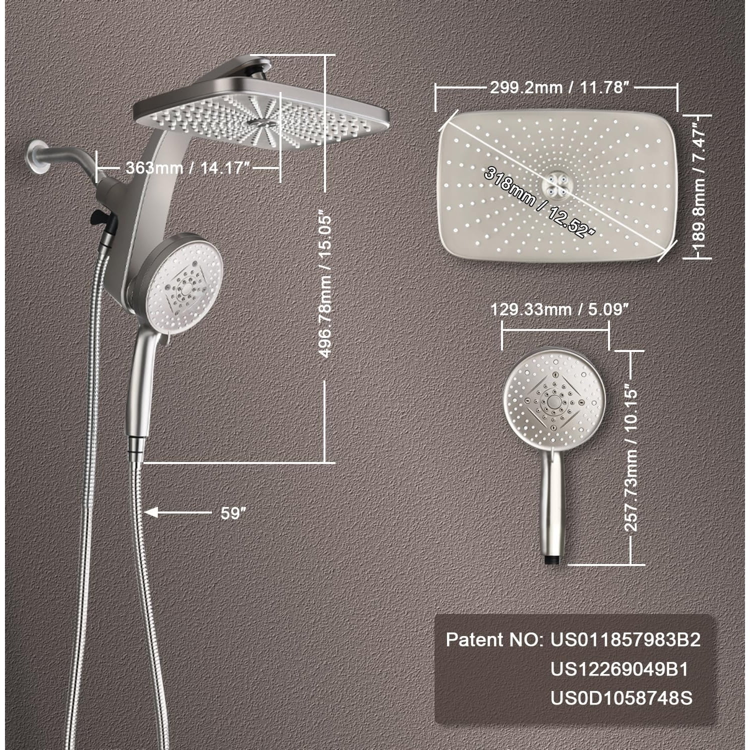High Pressure Rain Shower Head: Upgrade Shower Heads with Handheld Spray Combo with Fixed Showerhead and 10 Sprays Handheld Shower Head, Detachable Shower head Built-in Magnetic Docking
