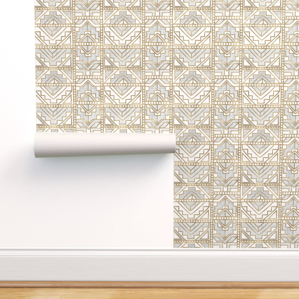 Peel-and-Stick Removable Wallpaper Aztec Blush Navy Gold Cream Modern Geo