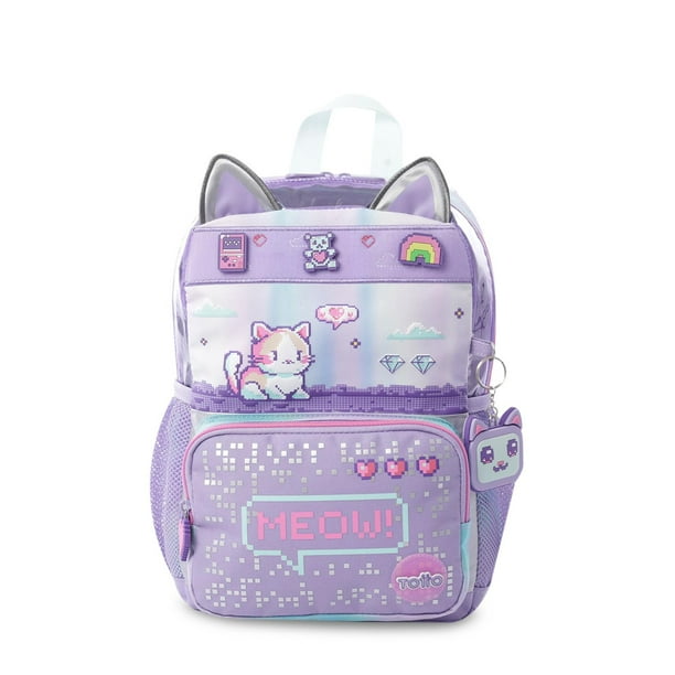 TOTTO Mochila Escolar Chica para Niña con Bolsillo para Botella | 8 L ANDY CAT S lila CH