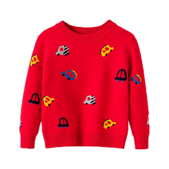 Ketyyh-chn99 Chandail Tricoté Uni pour Bébé Garçon, Chandail à Imprimés de Voitures de Dessin Animé pour Tout-Petits Garçons Filles, Manches Longues, Chaud, Chandail Tricoté, Hauts en Maille, Chandail pour 2-3 Ans, Rouge