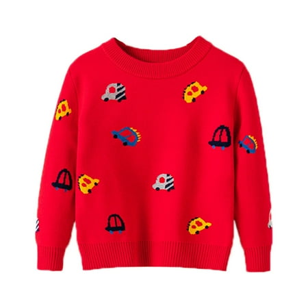 

Kid Sweater for Toddler Boys Girls Cartoon Cars Prints Sweater Long Sleeve Warm Knitted Pullover Knitwear Tops Sweater Red 130