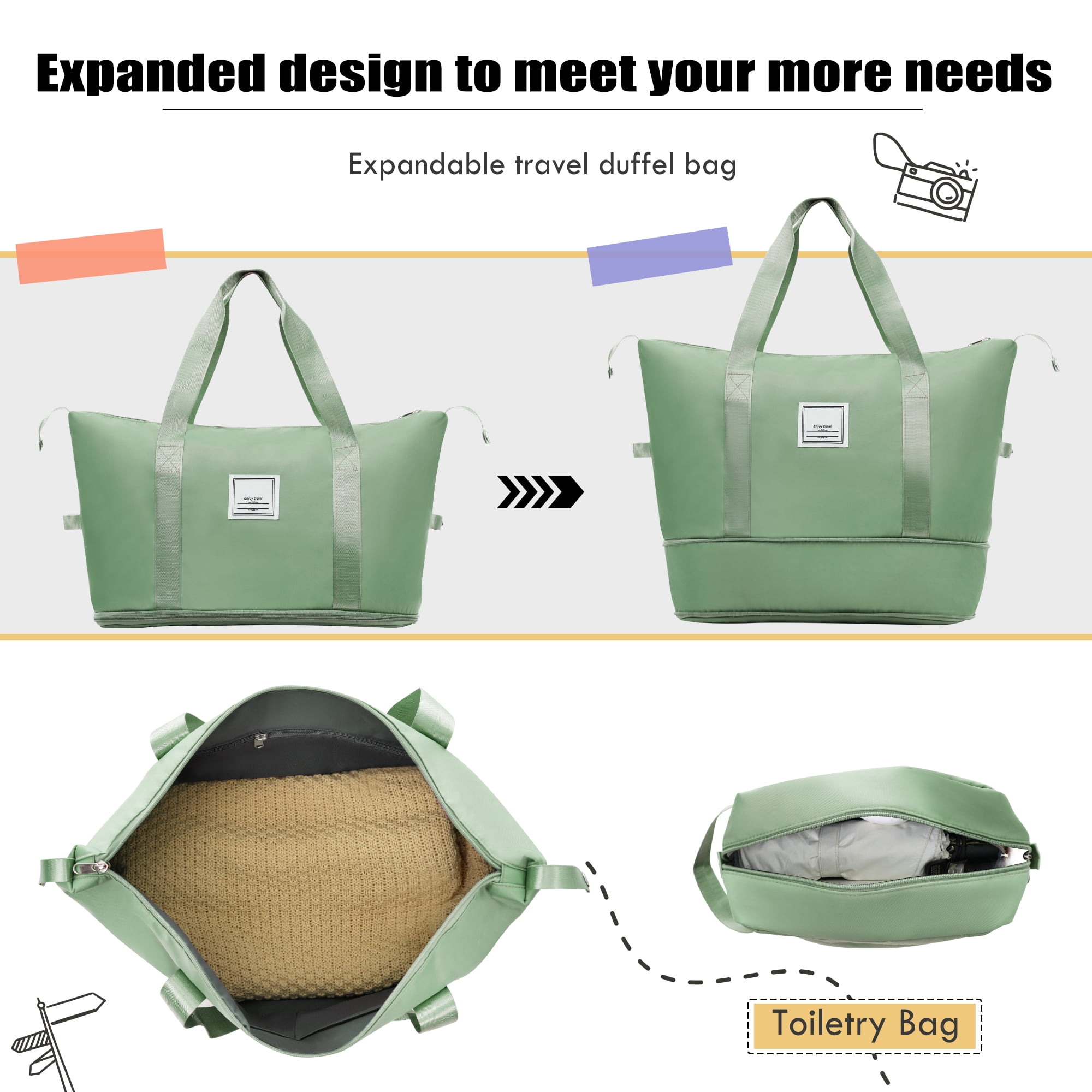 Euroco 5 Piece Softside Luggage Set,Expandable Suitcase Set with Duffel Bag,TSA Lock and Spinner Wheels,Lightweight Travel Suitcase for Men Women,Light Green