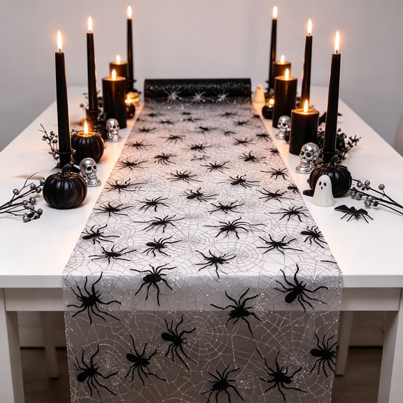 Bwomeauty Halloween Decor, 1pc Halloween Web Mesh Table Runner 3mBlack Netting Cuttable Placemats Party Decor With For Dining Table Mantel Decorations, Mom Gifts