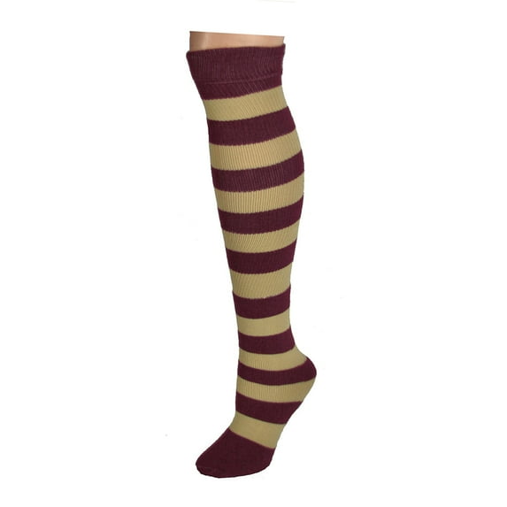 Knee High Striped Socks - Maroon/Vegas Gold