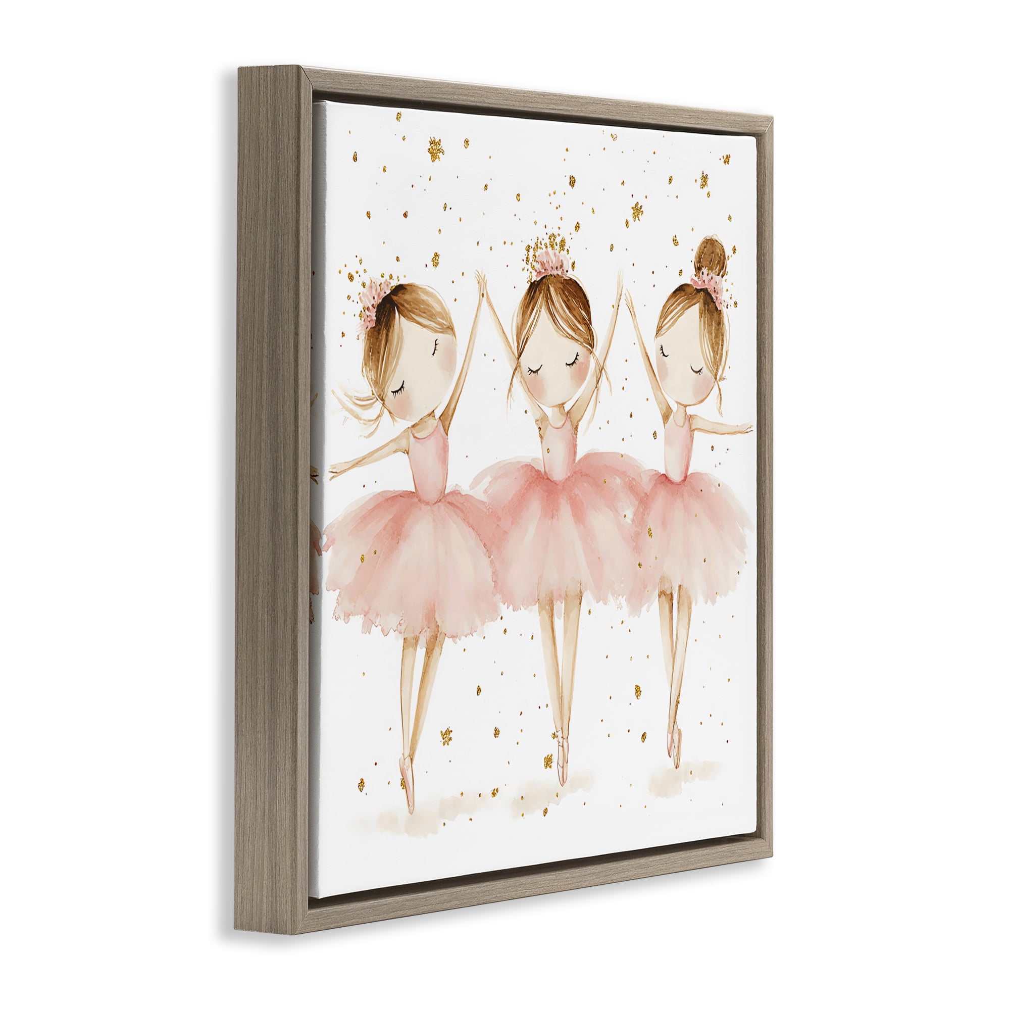 Stupell Industries Trio Of Ballerinas Brown Framed Floater Canvas Wall Art, design by Creative Studio