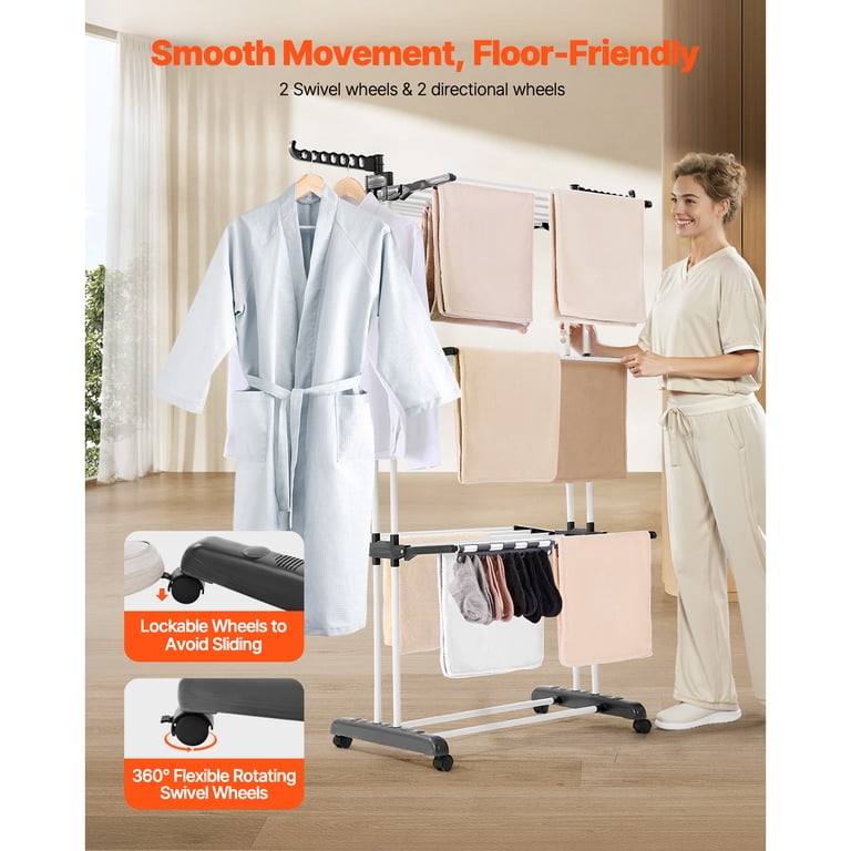 KFFKFF 4-Tier Clothes Drying Rack With Wheels, 24 Rods photo 6