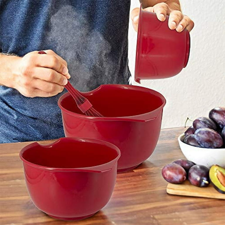 GLAD Mixing Bowls with Pour Spout, Set of 3, Nesting Design Saves Space, Non-Slip, BPA Free, Dishwasher Safe Plastic, Kitchen Cooking and Baking  Supplies, Wh…