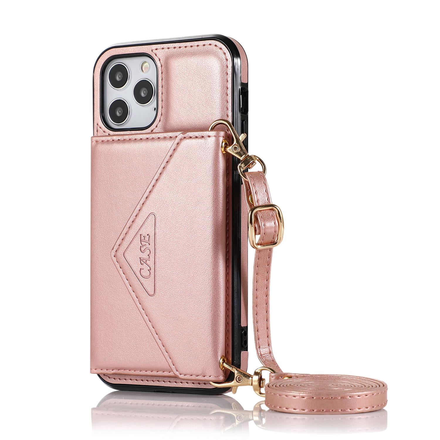 PU Leather Crossbody Phone Case for iPhone 15 Pro Max with Removable Shoulder Strap and Card Holder Wallet
