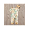 thumbnail image 2 of nvzhuang Baby Girl 2 Pcs Outfits Set, Short Sleeve Cartoon Rabbit Plant Print Jumpsuit with Headband, 2 of 8