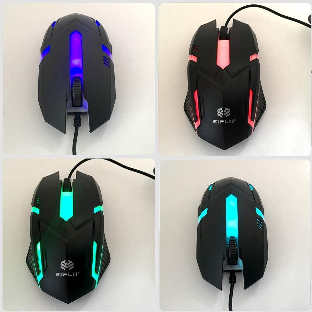 3-button PC Mouse Wired, Ergonomic USB Computer Mouse White, LED Backlit USB Gaming Mouse Computer Laptop