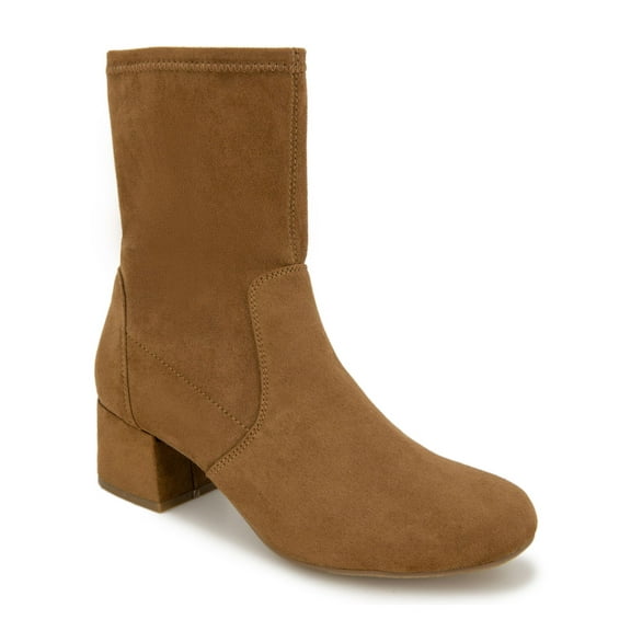 REACTION KENNETH COLE Womens Brown Stretch Comfort Road Round Toe Block Heel Zip-Up Booties 9