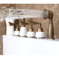 Juno Antique Brass Finish Deck Mount Bathtub Faucet with Handheld shower Sprayer