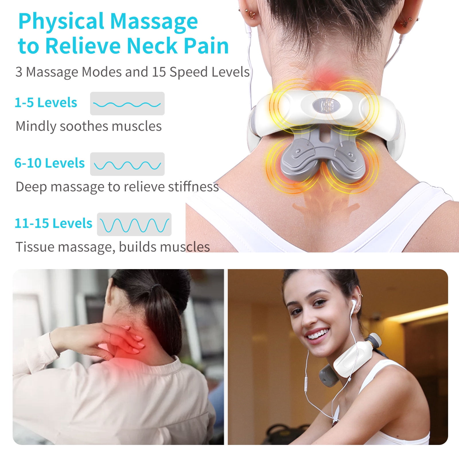 Alphay Smart Neck Massager for Relax, Rechargeable  Intelligent Cervical Massager with Heat, White