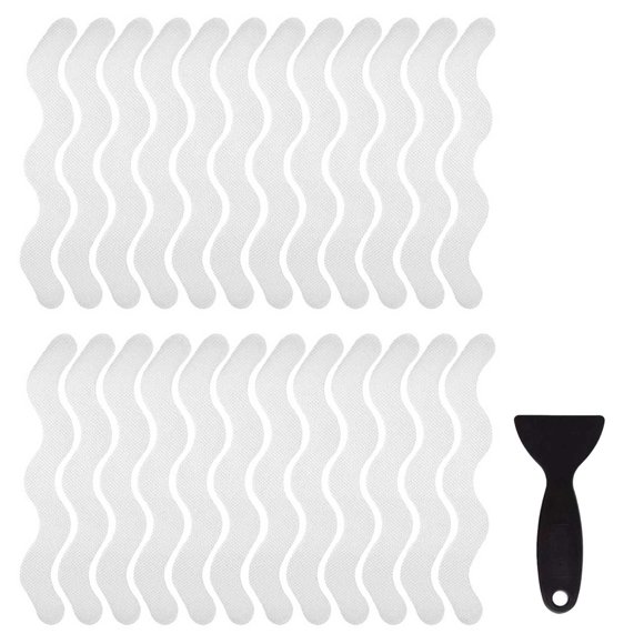 WHEANG Ruban Adhésif Antidérapant pour Douche 24 Pack Autocollants de Sécurité pour Baignoire Autocollants Adhésifs avec Raclette Premium Taille Unique Transparent