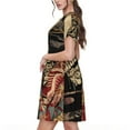 thumbnail image 2 of Honeii Gothic Eastern Floral Skull Print Women’s Short Sleeve Dress, Comfortable Casual Dress, Soft Polyester Spandex Blend, Stylish Everyday Wear for Summer, Perfect for Travel and Vacation, 2 of 6