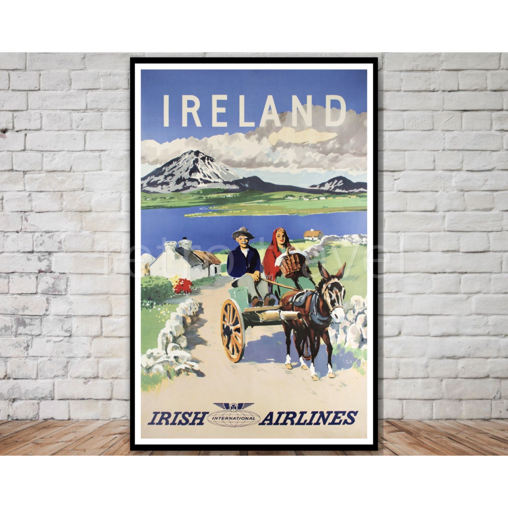 Ireland Travel Poster, Irish Airlines Retro Travel Wall Art , Poster Print Only