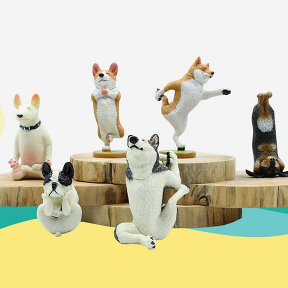 SPRING PARK 6Pcs Miniature Yoga Dog Figurines Creative Ornament Simulation Decor Display Mold for Gift