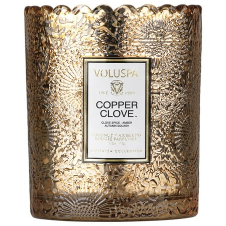 Clove Tree Candle - Voluspa SCALLOPED EDGE EMBOSSED GLASS CANDLE 6.2 Copper Clove