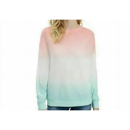 Splendid Waffle Knit Tie Dye Crewneck Pullover Sweater Shirt, Peach/Teal, X-Small