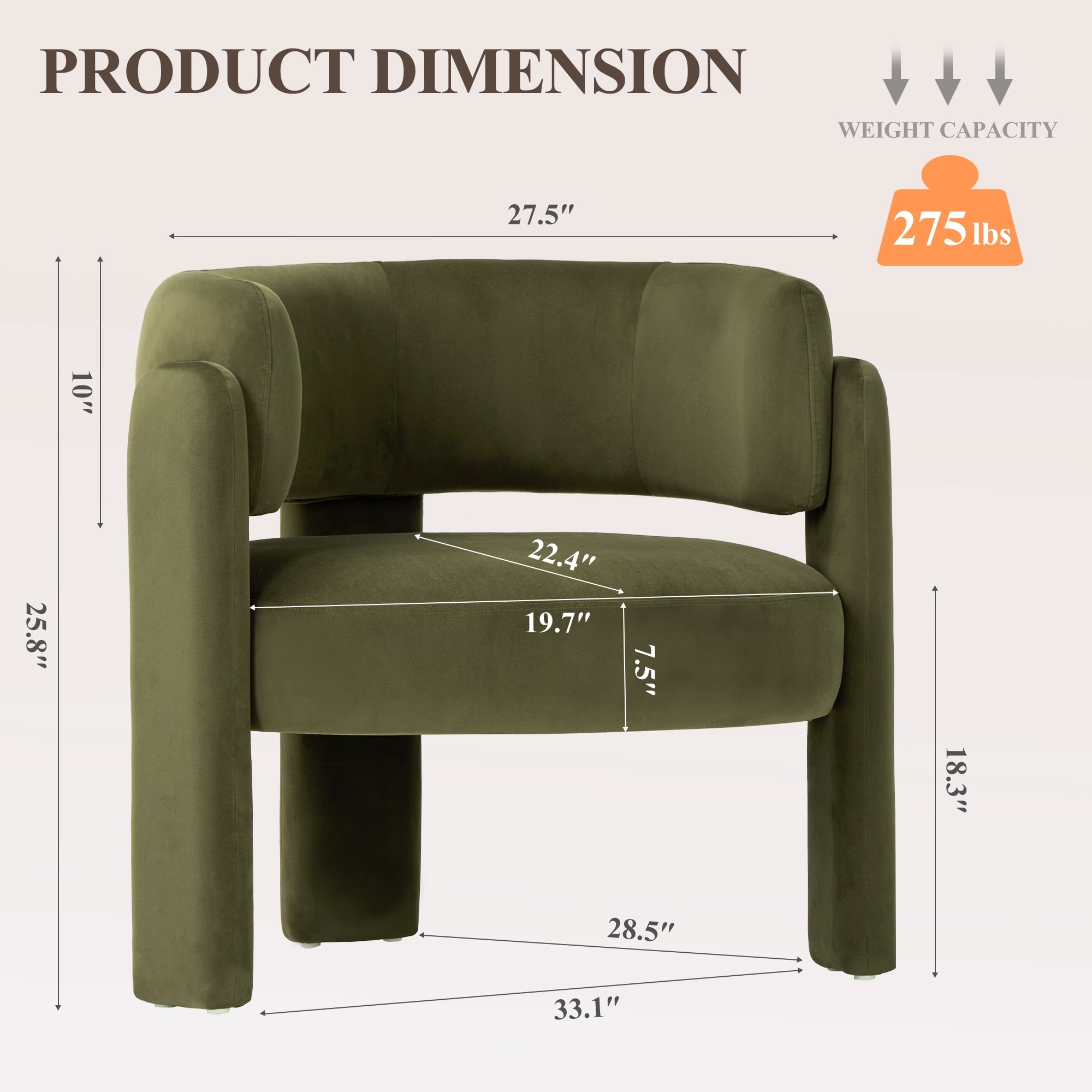 AFO Modern Upholstered Dining Chair, Cute Barrel Side Armchair with Round Back for Living Room Dining Room Bedroom, Green