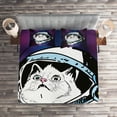 thumbnail image 2 of Ambesonne Cat Quilted Coverlet 3 Pcs, Kitten Astronaut Cosmic, Queen Size, Purple White, 2 of 2