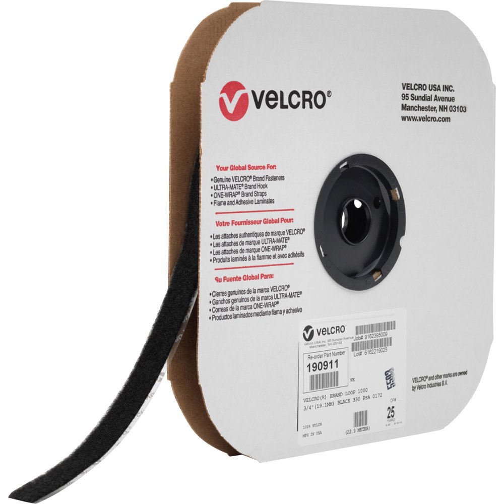 VELCRO Brand Sticky Back Tape (Loop Only), 25yd x 3/4in Roll, Black