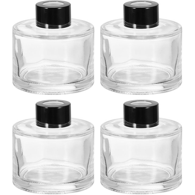 HARFINGTON 4pcs 120ml/4oz Empty Glass Diffuser Bottle 3" x 2.8" Refillable Fragrance Accessories Aromatherapy Jar Container for Replacement Reed Diffuser DIY Home Bathroom Transparent