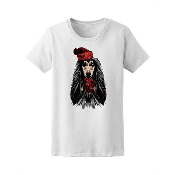 Afghan Dog With Hat T-Shirt Women -Image by Shutterstock, Female Small