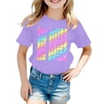 thumbnail image 1 of LUOGENLI T-Shirt pour Filles Filles Mode Décontractée Lettre Col Rond T-Shirt à Manches Courtes Haut4 Chemises pour Filles Travail Tendance Violet 8-9 Ans, 1 of 3